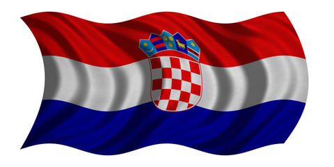 Flag of Croatia wavy on white, fabric texture