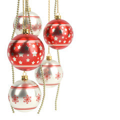 glossy red christmas bulbs isolated on white background. 3D render