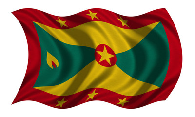 Flag of Grenada wavy on white, fabric texture