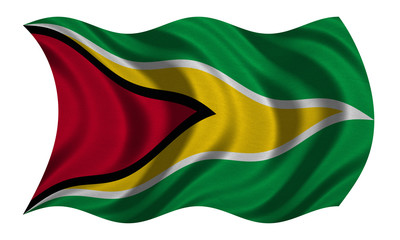Fototapeta premium Flag of Guyana wavy on white, fabric texture