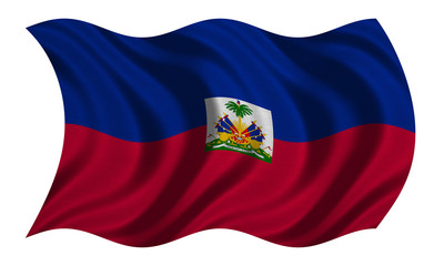 Flag of Haiti wavy on white, fabric texture