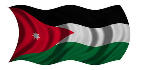 Flag of Jordan wavy on white, fabric texture