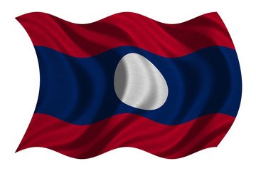 Flag of Laos wavy on white, fabric texture