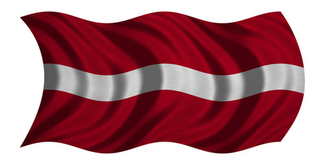 Flag of Latvia wavy on white, fabric texture