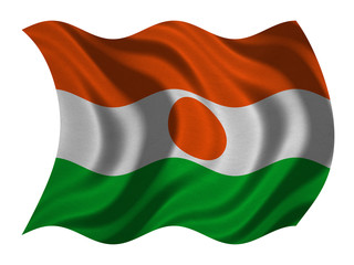 Flag of Niger wavy on white, fabric texture