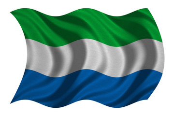 Flag of Sierra Leone wavy on white, fabric texture