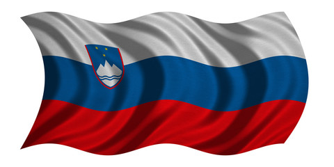 Flag of Slovenia wavy on white, fabric texture