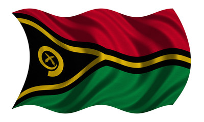 Flag of Vanuatu wavy on white, fabric texture