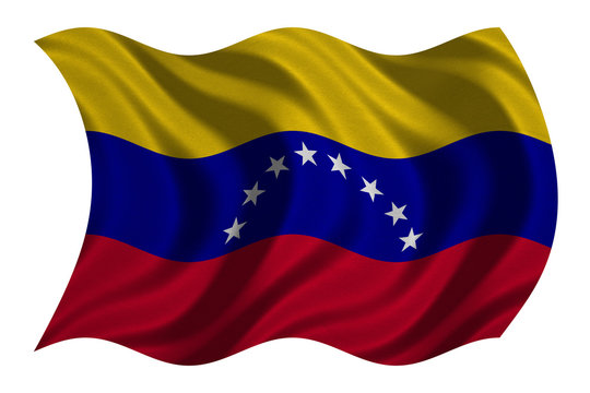Flag of Venezuela wavy on white, fabric texture