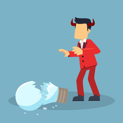 evil businessman breaks idea bulb