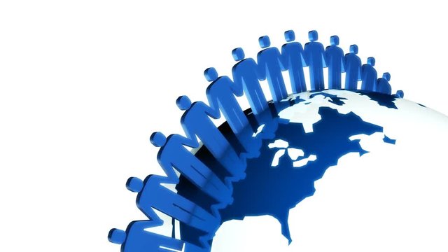 Networking concept with animated globe and people holding hands 
