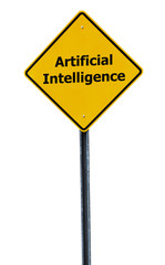 artificial intelligence text on warning sign