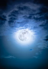 Papier Peint photo Pleine Lune arbre Ciel nocturne avec nuages et pleine lune brillante avec brillant.