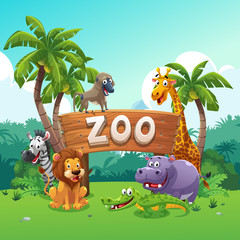 Zoo and animals cartoon style