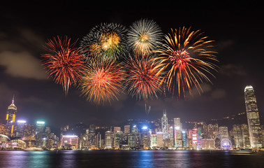 Fireworks Festival over Hong Kong city
