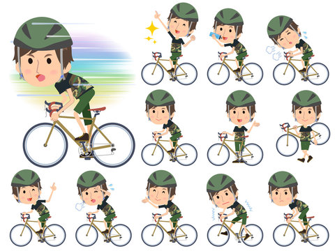 Camouflage T-shirt half pants men ride on rode bicycle