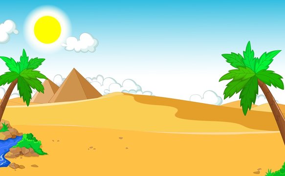 beautiful view of tree cartoon with desert landscape background