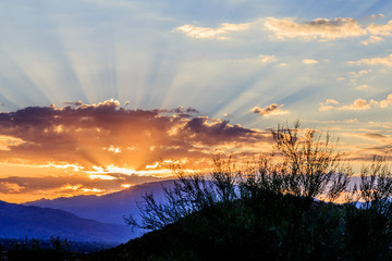 Sunrise Over Rincon Mountains, Tucson, Arizona. Resembles Arizona State Flag