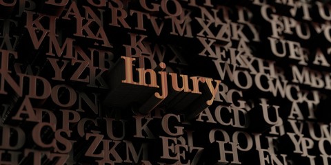 Injury - Wooden 3D rendered letters/message.  Can be used for an online banner ad or a print postcard.