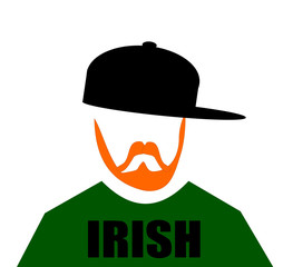 Irish man with red beard wearing baseball cap sideways