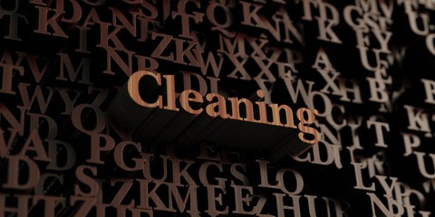 Cleaning - Wooden 3D rendered letters/message.  Can be used for an online banner ad or a print postcard.