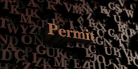 Permit - Wooden 3D rendered letters/message.  Can be used for an online banner ad or a print postcard.