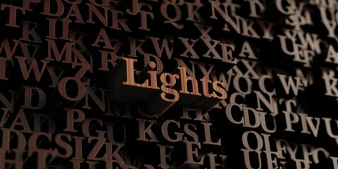 Lights - Wooden 3D rendered letters/message.  Can be used for an online banner ad or a print postcard.