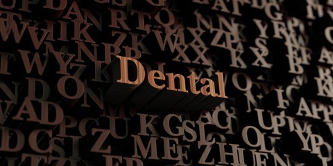 Dental - Wooden 3D rendered letters/message.  Can be used for an online banner ad or a print postcard.