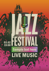banner with jazz festival an saxophone on grungy background