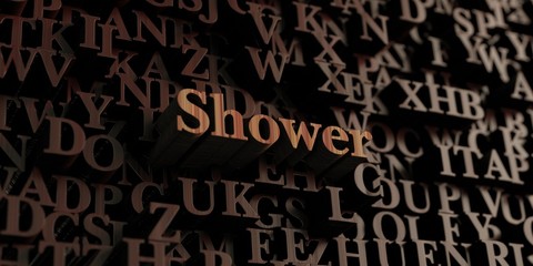 Shower - Wooden 3D rendered letters/message.  Can be used for an online banner ad or a print postcard.