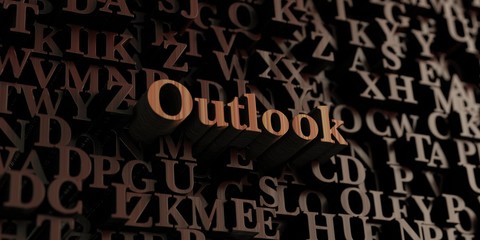 Outlook - Wooden 3D rendered letters/message.  Can be used for an online banner ad or a print postcard.