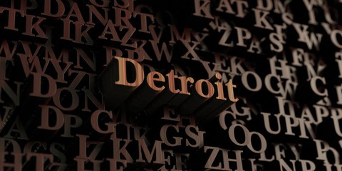 Detroit - Wooden 3D rendered letters/message.  Can be used for an online banner ad or a print postcard.