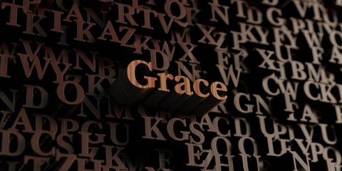 Grace - Wooden 3D rendered letters/message.  Can be used for an online banner ad or a print postcard.