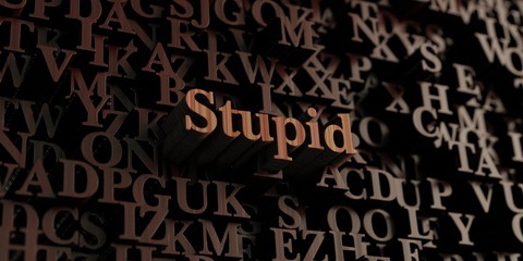 Stupid - Wooden 3D rendered letters/message.  Can be used for an online banner ad or a print postcard.