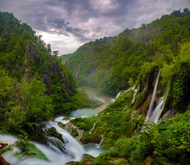 Naklejka na ściany i meble Waterfalls in Plitvice Lakes National Park, Croatia 