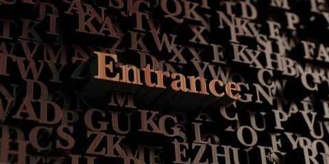 Entrance - Wooden 3D rendered letters/message.  Can be used for an online banner ad or a print postcard.