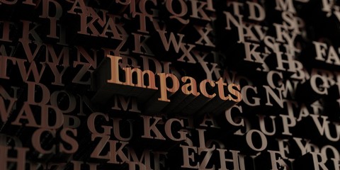 Impacts - Wooden 3D rendered letters/message.  Can be used for an online banner ad or a print postcard.