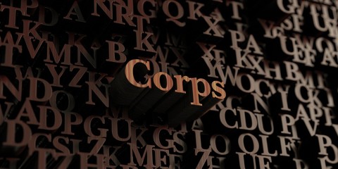 Corps - Wooden 3D rendered letters/message.  Can be used for an online banner ad or a print postcard.