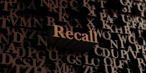 Recall - Wooden 3D rendered letters/message.  Can be used for an online banner ad or a print postcard.