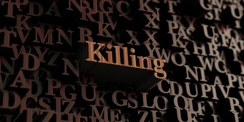 Killing - Wooden 3D rendered letters/message.  Can be used for an online banner ad or a print postcard.
