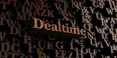 Dealtime - Wooden 3D rendered letters/message.  Can be used for an online banner ad or a print postcard.