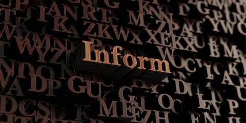 Inform - Wooden 3D rendered letters/message.  Can be used for an online banner ad or a print postcard.