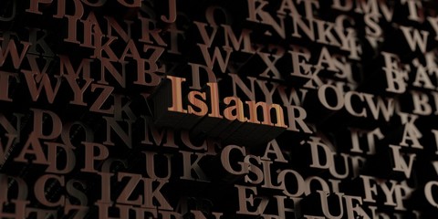 Islam - Wooden 3D rendered letters/message.  Can be used for an online banner ad or a print postcard.