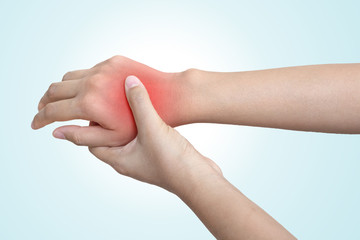Acute pain in hand of a woman or man
