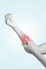 Hands of men or women arm injury, arm pain