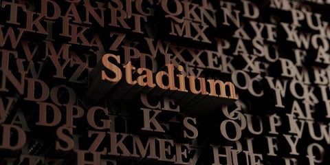 Stadium - Wooden 3D rendered letters/message.  Can be used for an online banner ad or a print postcard.