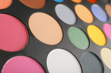 Colorful eye shadow palette, closeup