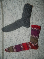 Grey long and striped red and green knitted warm socks home