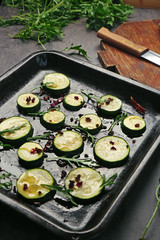 Squash slices on baking tray