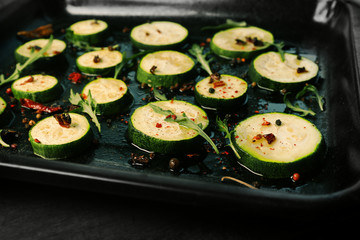 Squash slices on baking tray